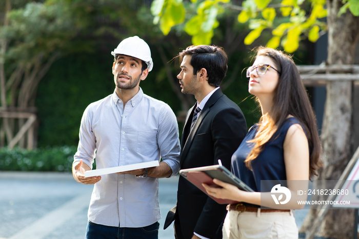 Young Executive CEO business man and woman secretary meeting with energy engineer plan a project to 