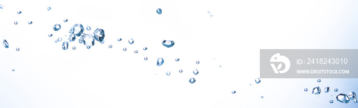 The bubbles float in clear water. Expressing freshness White background
