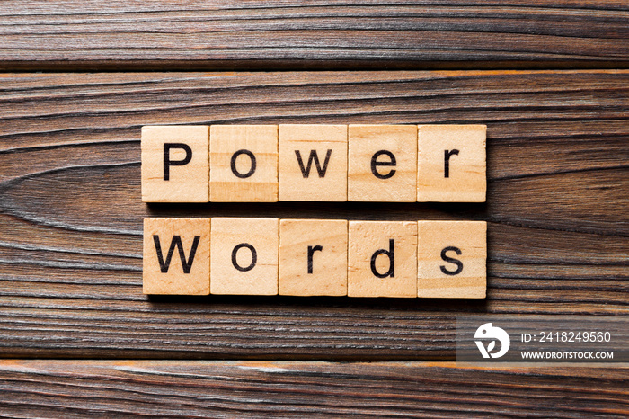 POWER WORDS word written on wood block. POWER WORDS text on table, concept