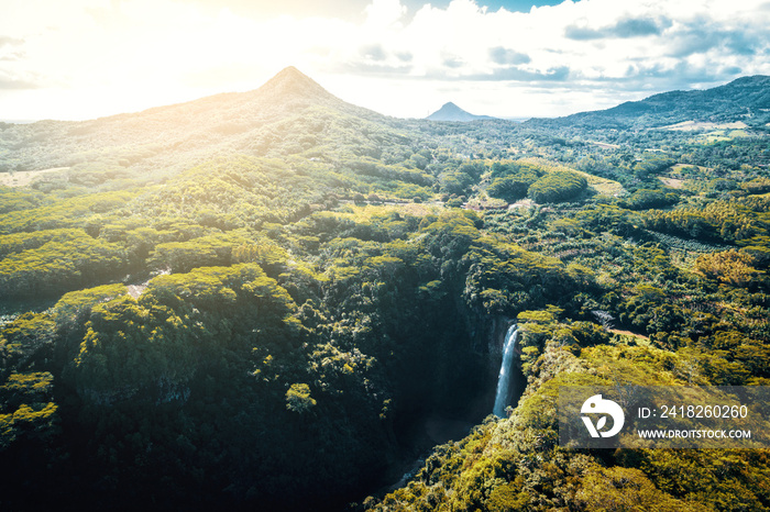 Aerial view of Chamarel Waterfall on Mauritius