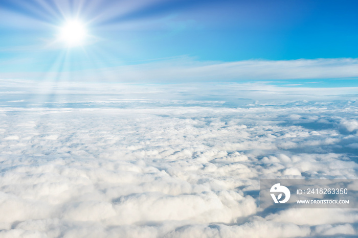 Blue sky and white clouds with sun rays