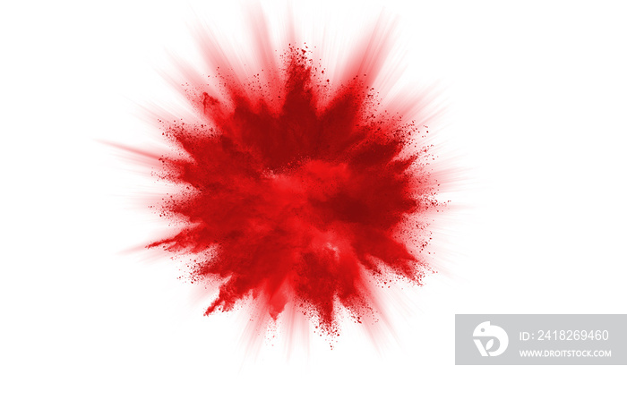 Launched red powder on white background.