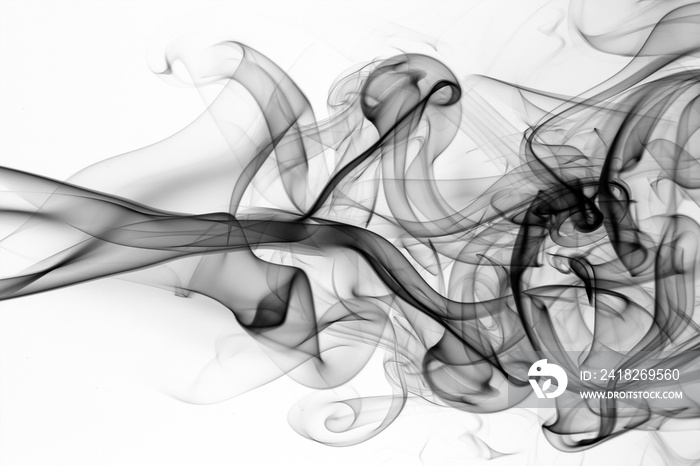 Black smoke abstract on white background, fire design, movement of toxic