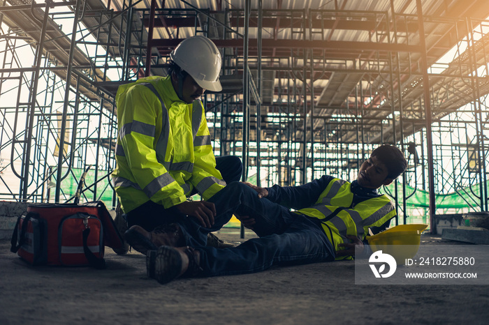 Construction worker accident, Accidents at work, Builder accident fall scaffolding to the floor, Saf