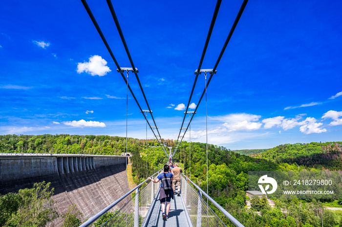 View on suspension bridge in Harz Mountains National Park, Germany