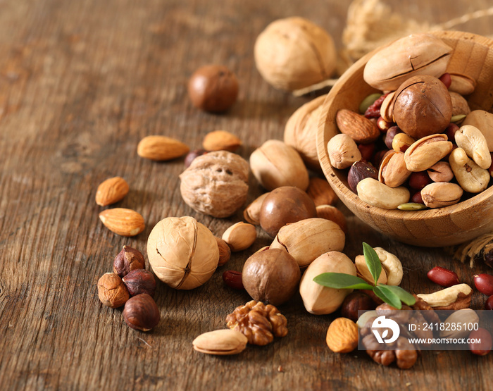 organic mix nuts on a wooden table