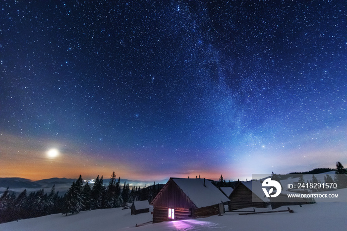 一个明亮的星空之夜，银河在天空，金星和数百万颗恒星嗨