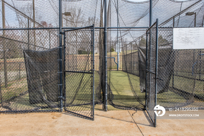 Batting cages open at a baseball field