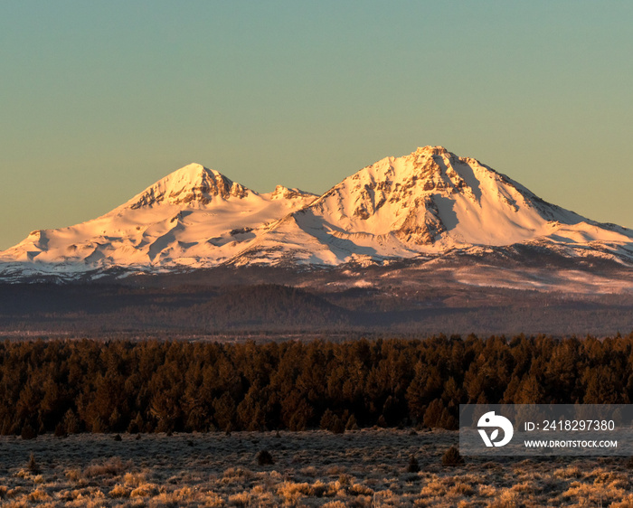 Early morning shot of the North and Middle Sister mountains in central Oregon near Bend.