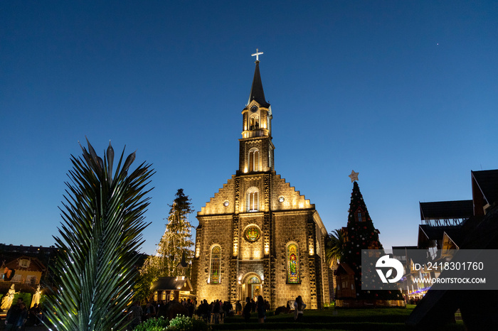 night lighting of São Pedro church in the tourist city of Gramado