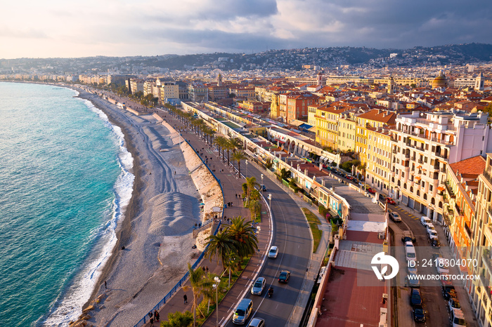 City of Nice Promenade des Anglais waterfront aerial view