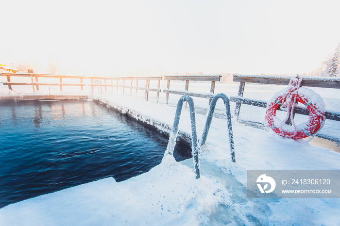 Very cold day at ice swimming place. Photo from Sotkamo, Finland.