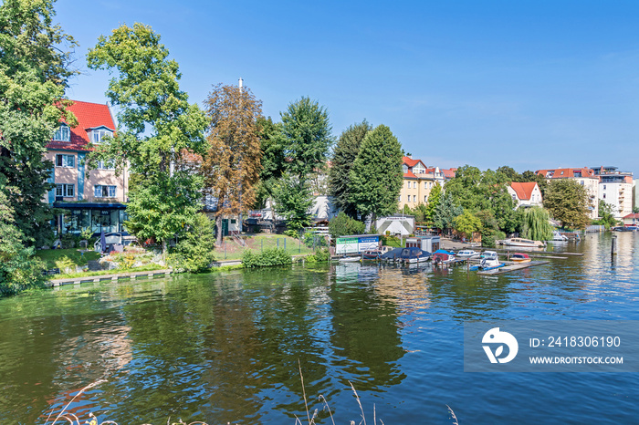 Left bank of the Dahme River in the district of Koepenick in Berlin, Germany