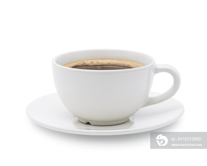 White cup of black coffee isolated on white background with clipping path