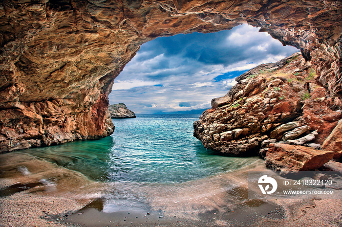 EVIA ( EUBOEA ) ISLAND, GREECE.  Cavebeach  next to Limnionas beach, close to Mesochoria village.