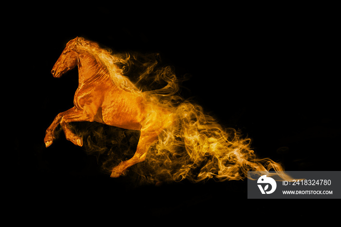 wild horse running with amazing flame and smoke effect