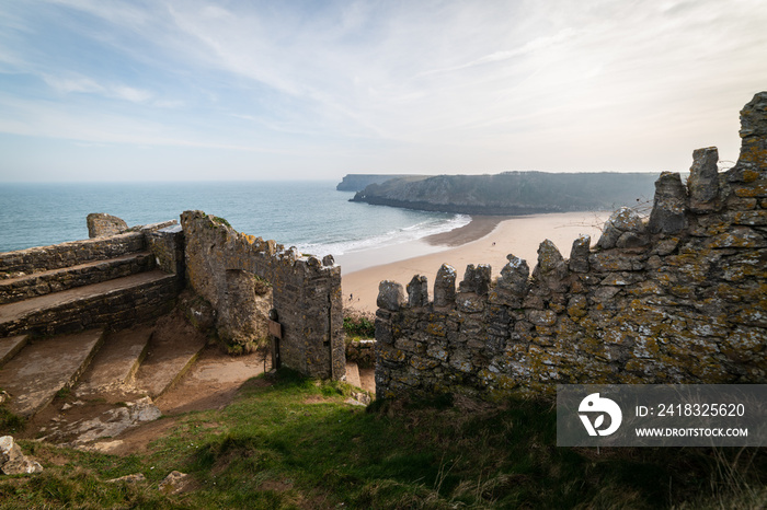 Entrance path to the stunning beach at Barafundle Bay on the Pembrokeshire coast of South Wales UK E