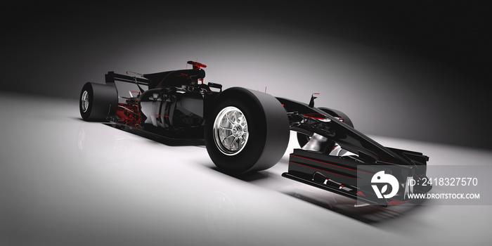 Side of F1 car on light background.