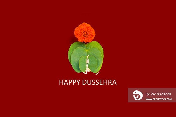 快乐的杜塞赫拉贺卡，绿叶和大米，印度节日杜塞赫拉