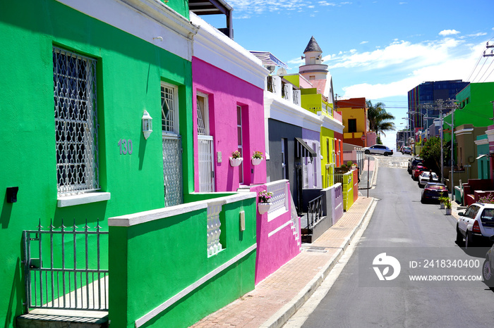 Distinctive bright houses in the bo-kaap district of Cape Town, South Africa