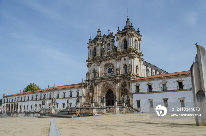 Facade of the Church of the Cistercian abbey of Alcobaça, center of Portugal.