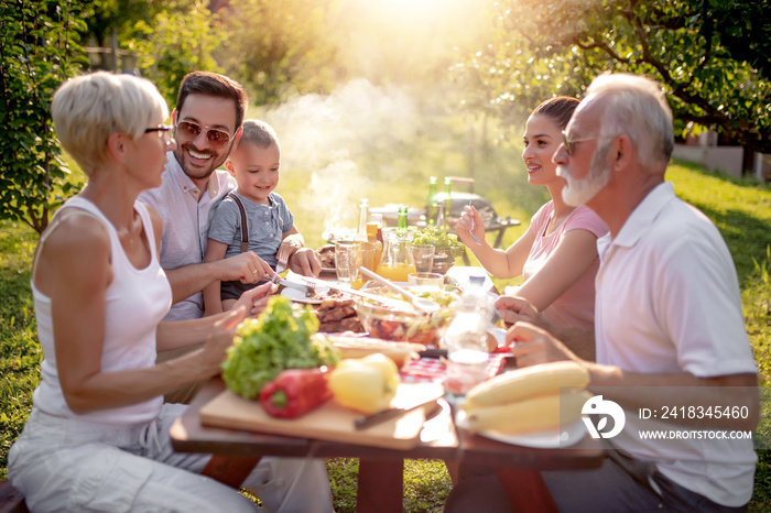 Family having a barbecue party in their garden