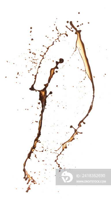 Coffee splash with drops isolated on white background