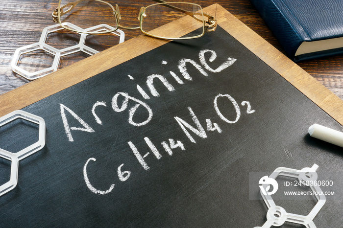 Arginine amino acid and chemical formula on the blackboard.