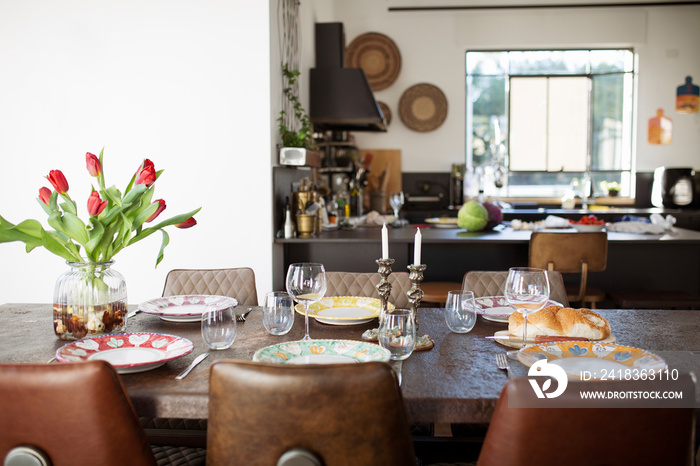 High angle view of place setting on dining table at home