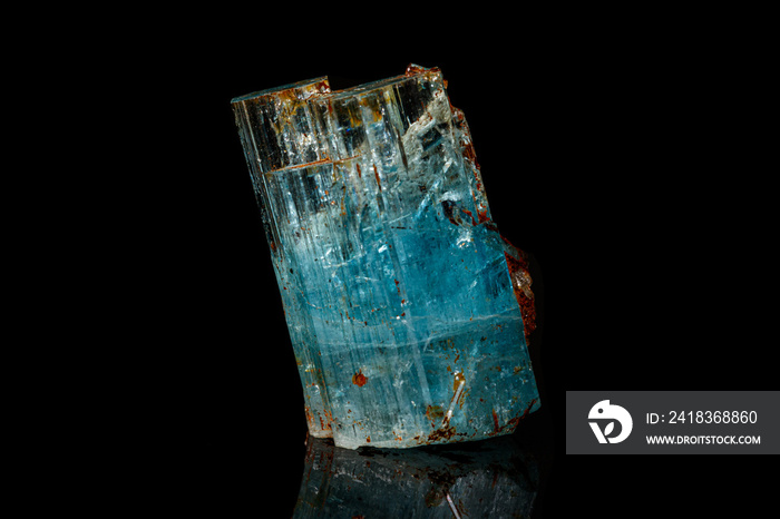 macro mineral stone aquamarine on a black background