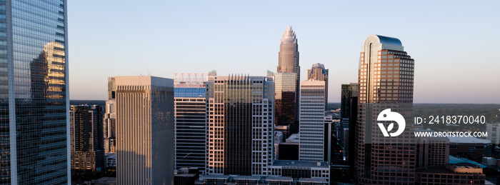 Aerial View of Select Buildings Downtown City Skyline of Charlotte North Carolina