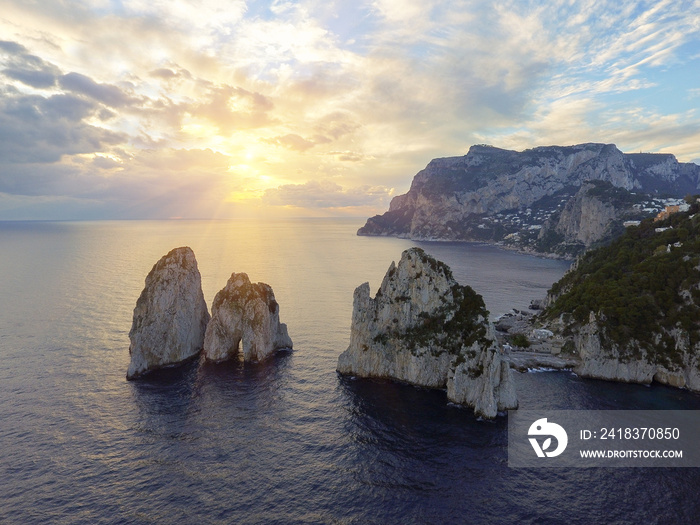 Faraglioni rocks, aerial view in Capri, Italy