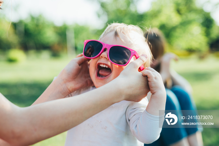 toddler wearing sunglasses