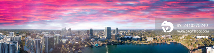 Orlando skyline at sunset, beautiful panoramic view of Florida