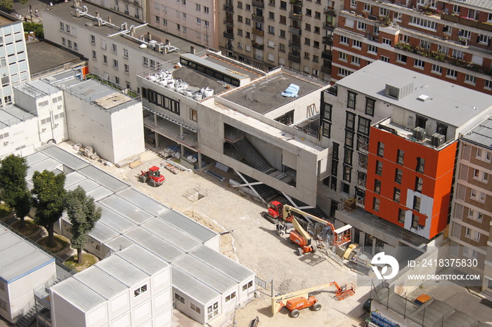 Chantier de construction à Paris, vue aérienne