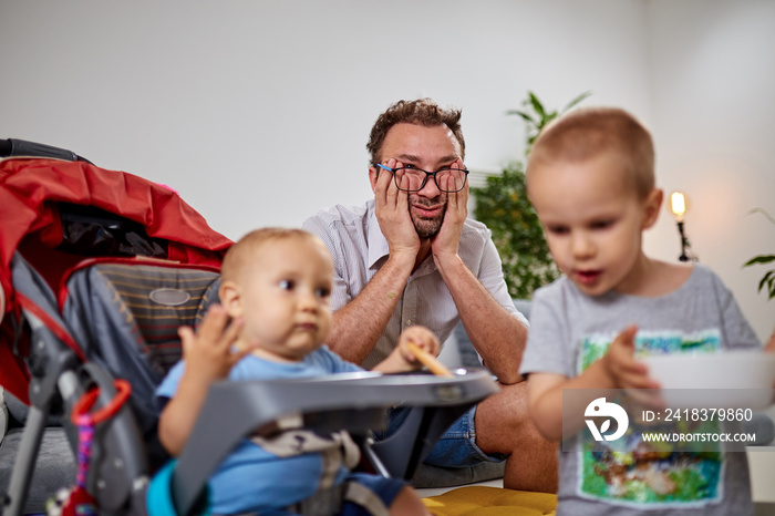 Single dad going nuts at home with two boys.