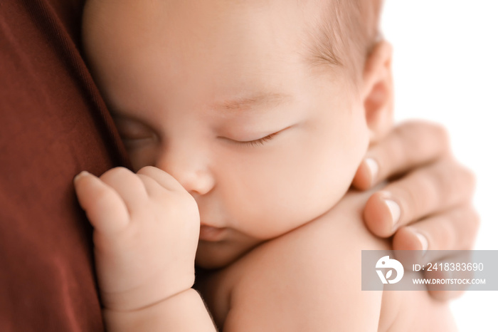 Father with cute little baby at home, closeup