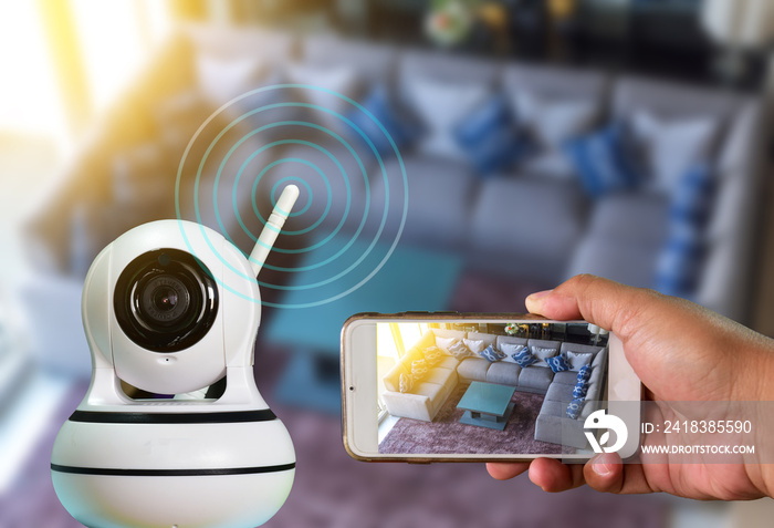 A Robot CCTV camera is technology 4.0  install signal home security system and monitoring  by smart 