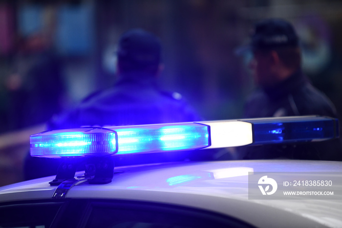 Blue light on a police car