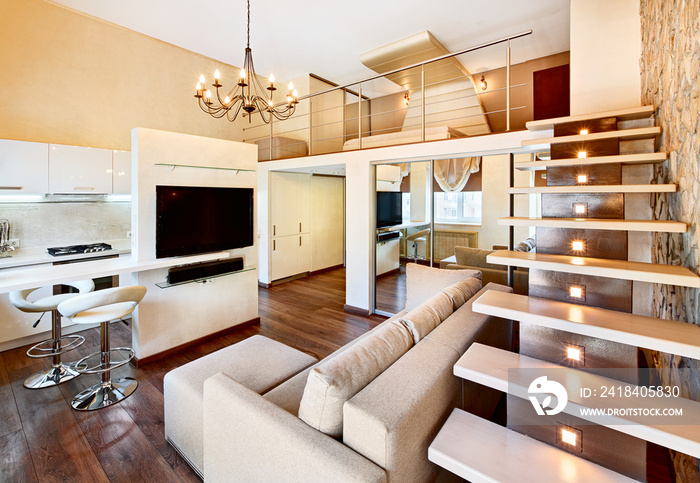现代极简主义风格的两高客厅室内与stas