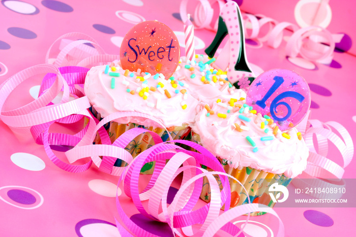 Pink Sweet Sixteen Party Cupcakes