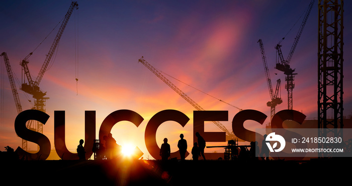 Successful construction.Silhouette of the success of the construction worker