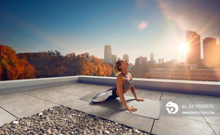 Yoga woman. Young woman doing yoga in morning.