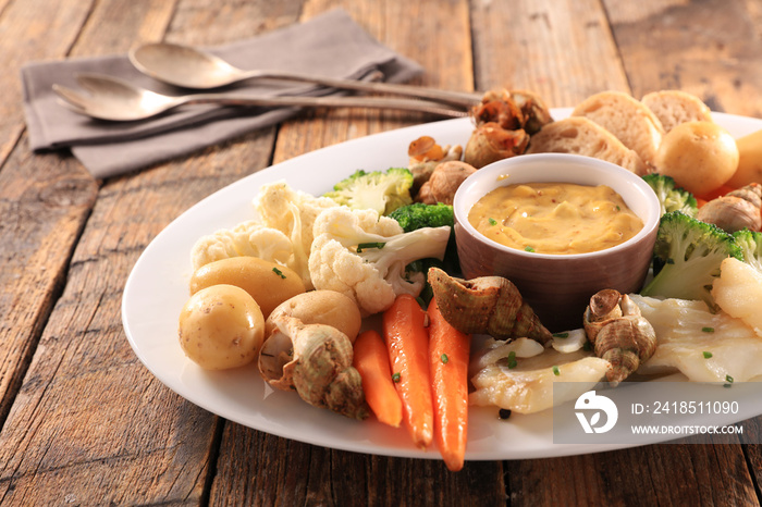 aioli or mayo with fresh vegetable and seafood