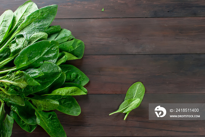 branch spinach  on dark wooden background