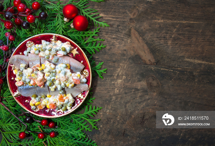 Christmas Eve dish - herring with vegetable salad