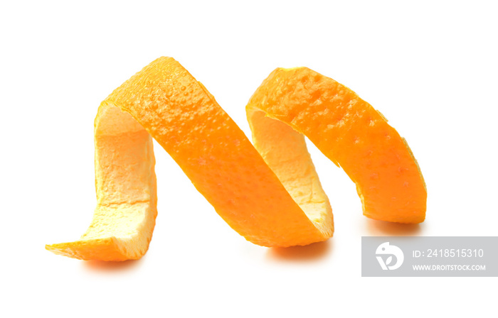 Fresh orange peel on white background