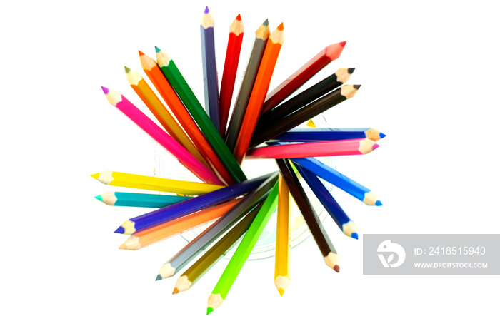 Collection of crayon de couleur for drawing at white background