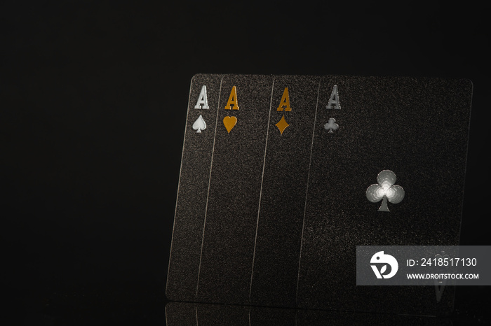 The original composition is four aces on a black background. Gambling, poker, gambling business, ris