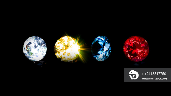 蓝色、红色、黄色、清晰的组合美丽钻石